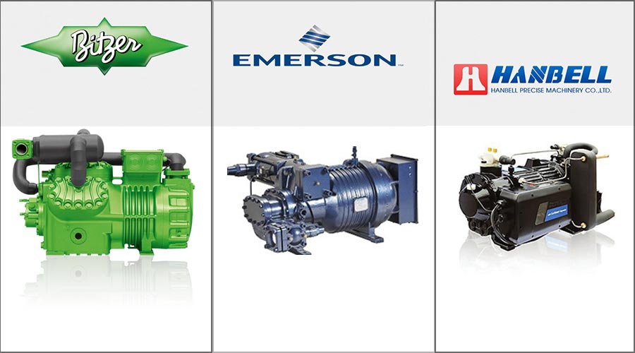 品牌制冷機組比澤爾、艾默生和漢鐘