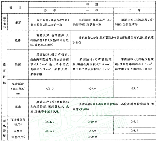 臍橙分級標(biāo)準